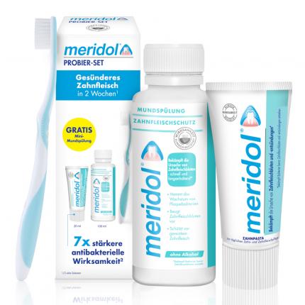 meridol Probier-Set Zahnbürste + Zahnpasta + Mundspülung