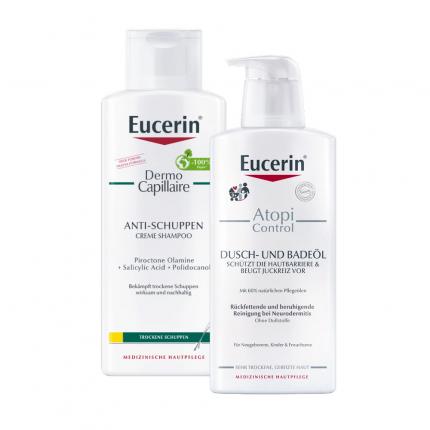 Eucerin DermoCapillaire Urea Kopfhaut beruhigendes Shampoo &amp; Eucerin AtopiControl Dusch- und Badeöl