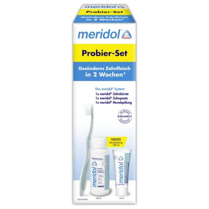 meridol Probier-Set Zahnbürste + Zahnpasta + Mundspülung