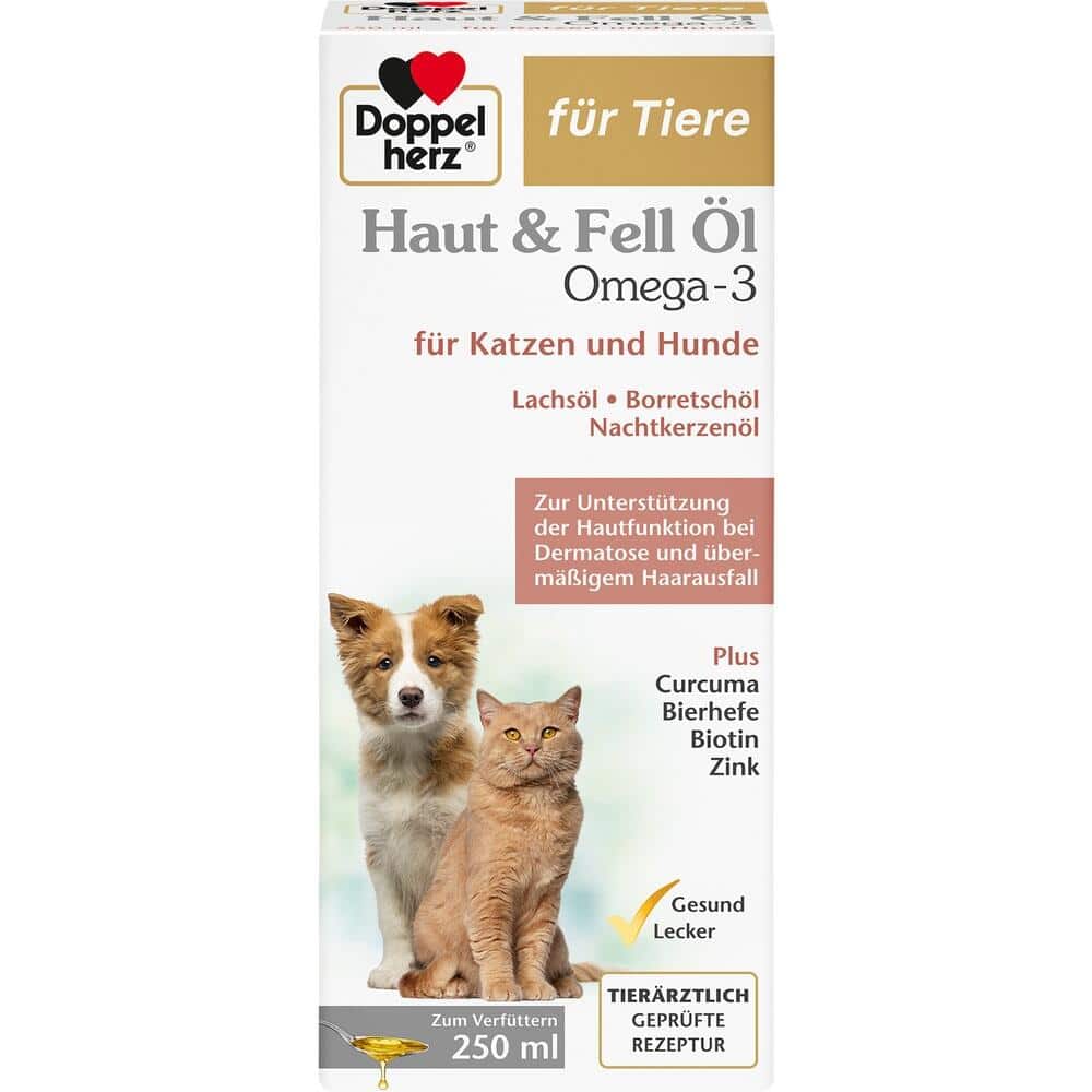 Doppelherz Haut & Fell Omega-3 für Katzen und Hunde 250 ml Flüssigkeit