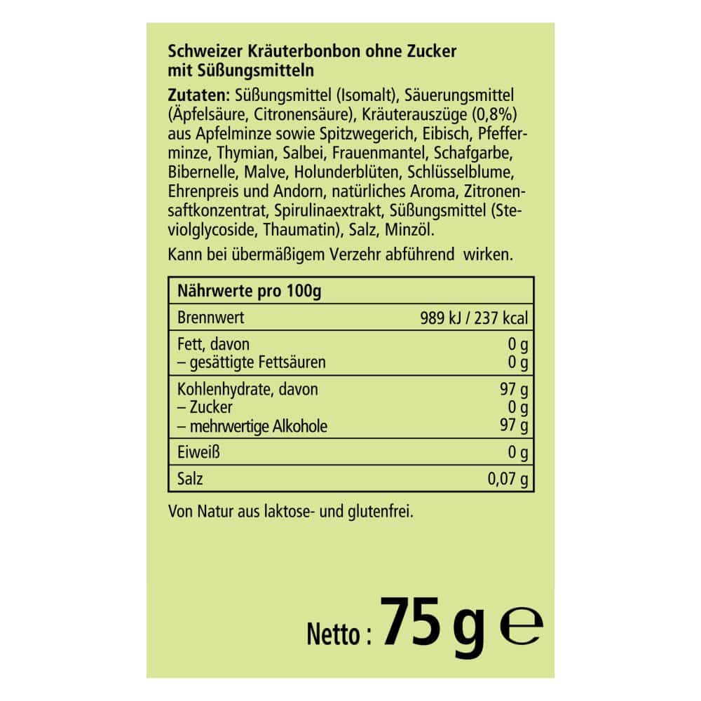 Ricola Apfelminze Schweizer Kräuterbonbon zuckerfrei 75 g Bonbons