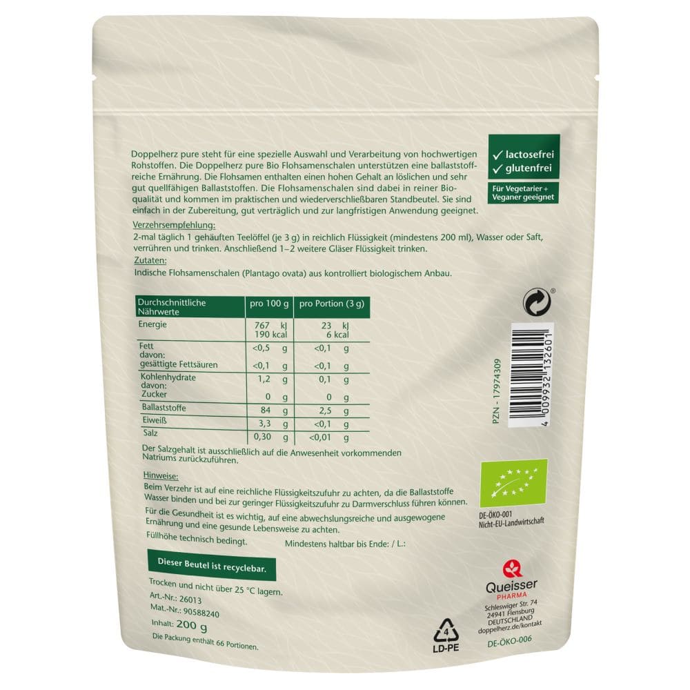 Doppelherz pure Bio Flohsamenschalen 200 g Pulver