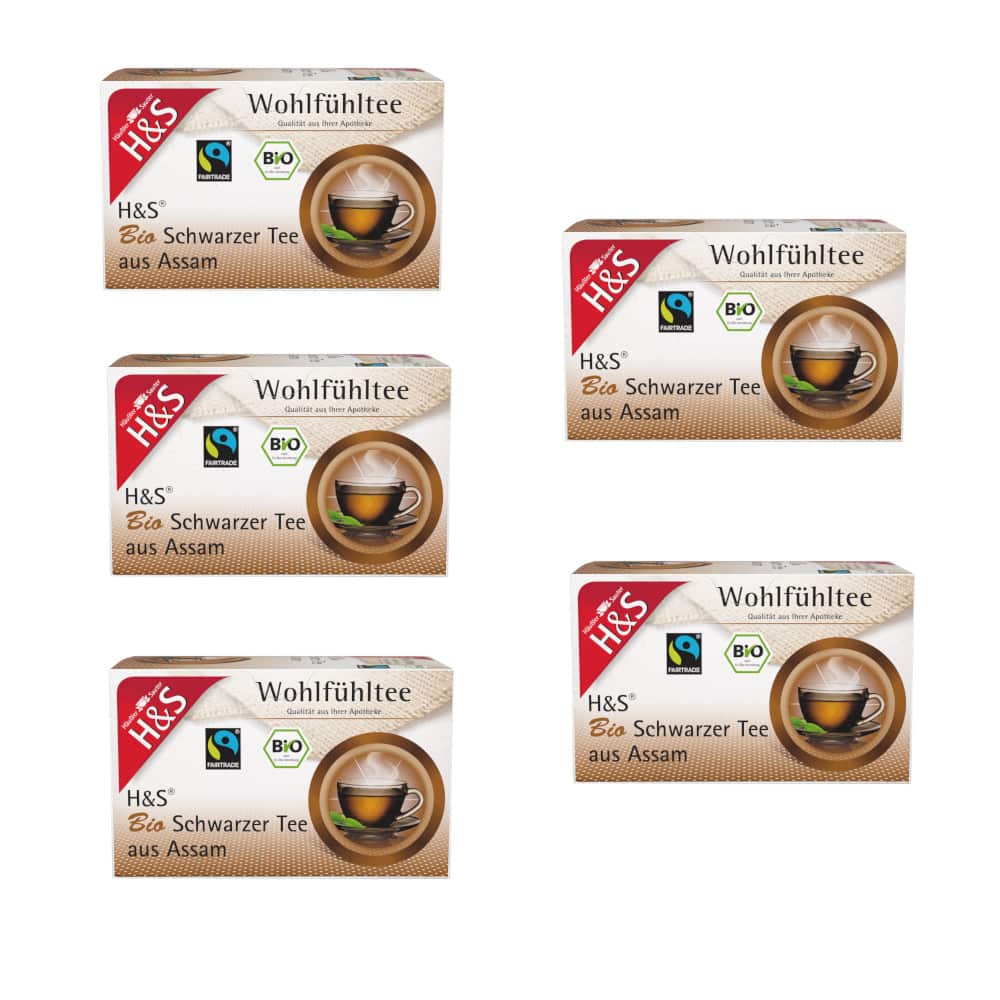 H&S Wohlfühltee Bio Schwarzer Tee aus Assam 5er Set 5X20X1,80 St Filterbeutel