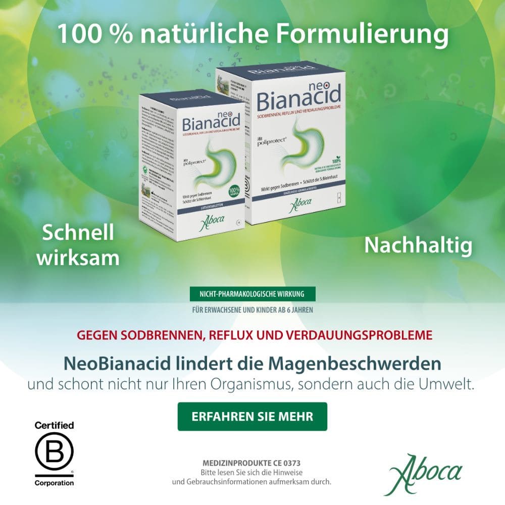 neoBianacid bei Sodbrennen, Reflux und Verdauungsproblemen 14 St Lutschtabletten