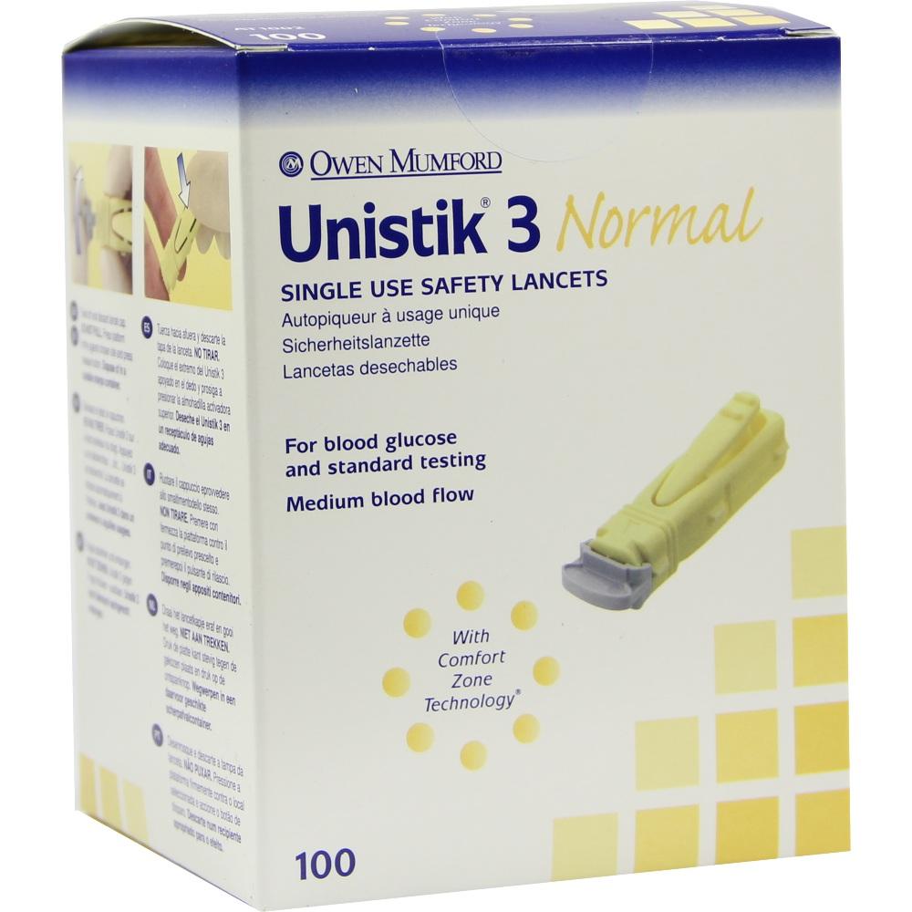 UNISTIK 3 Normal 1,8 mm Eindr.Tiefe Stechhilfe 100 St Lanzetten