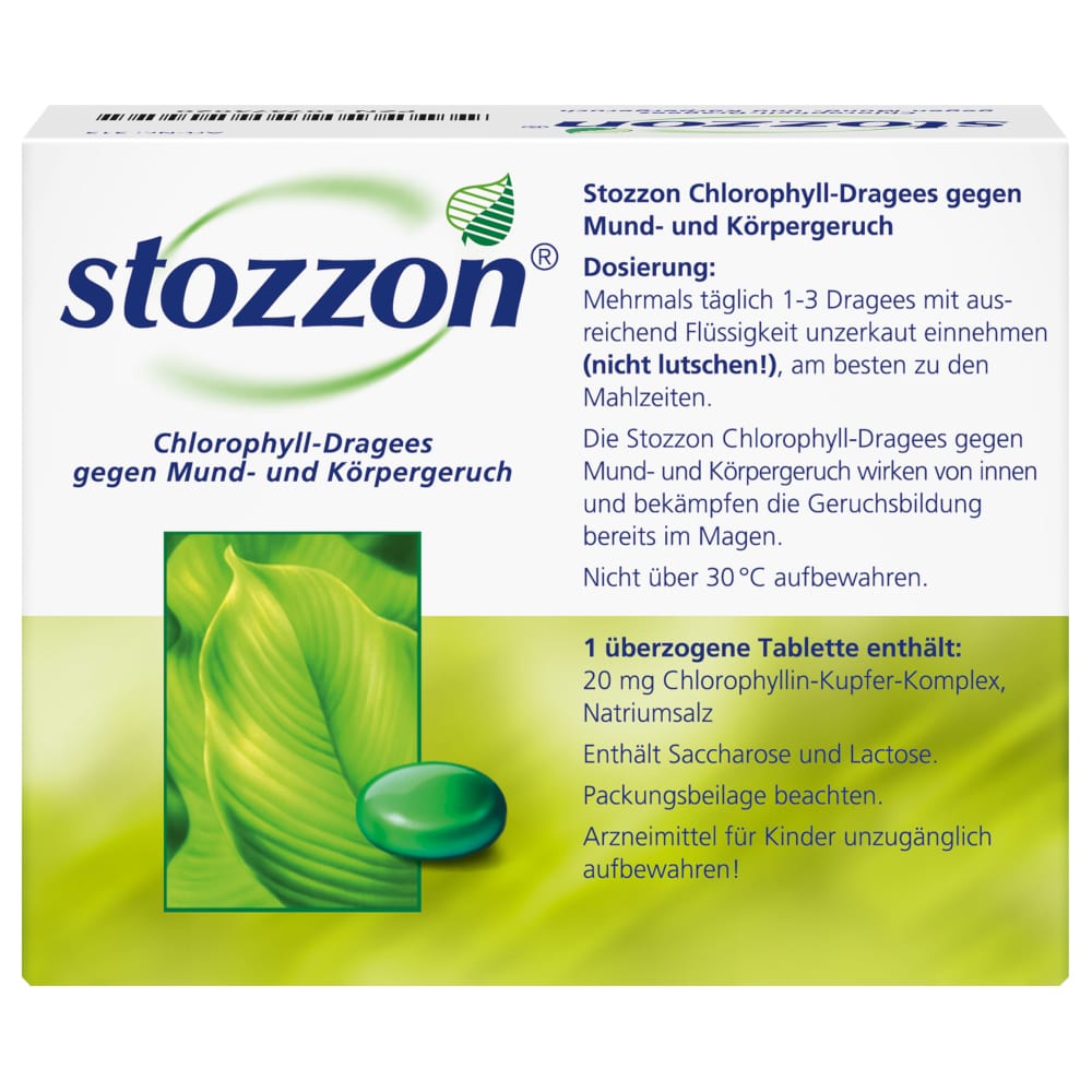 stozzon Chlorophyll-Dragees gegen Mund- und Körpergeruch 100 St Überzogene Tabletten