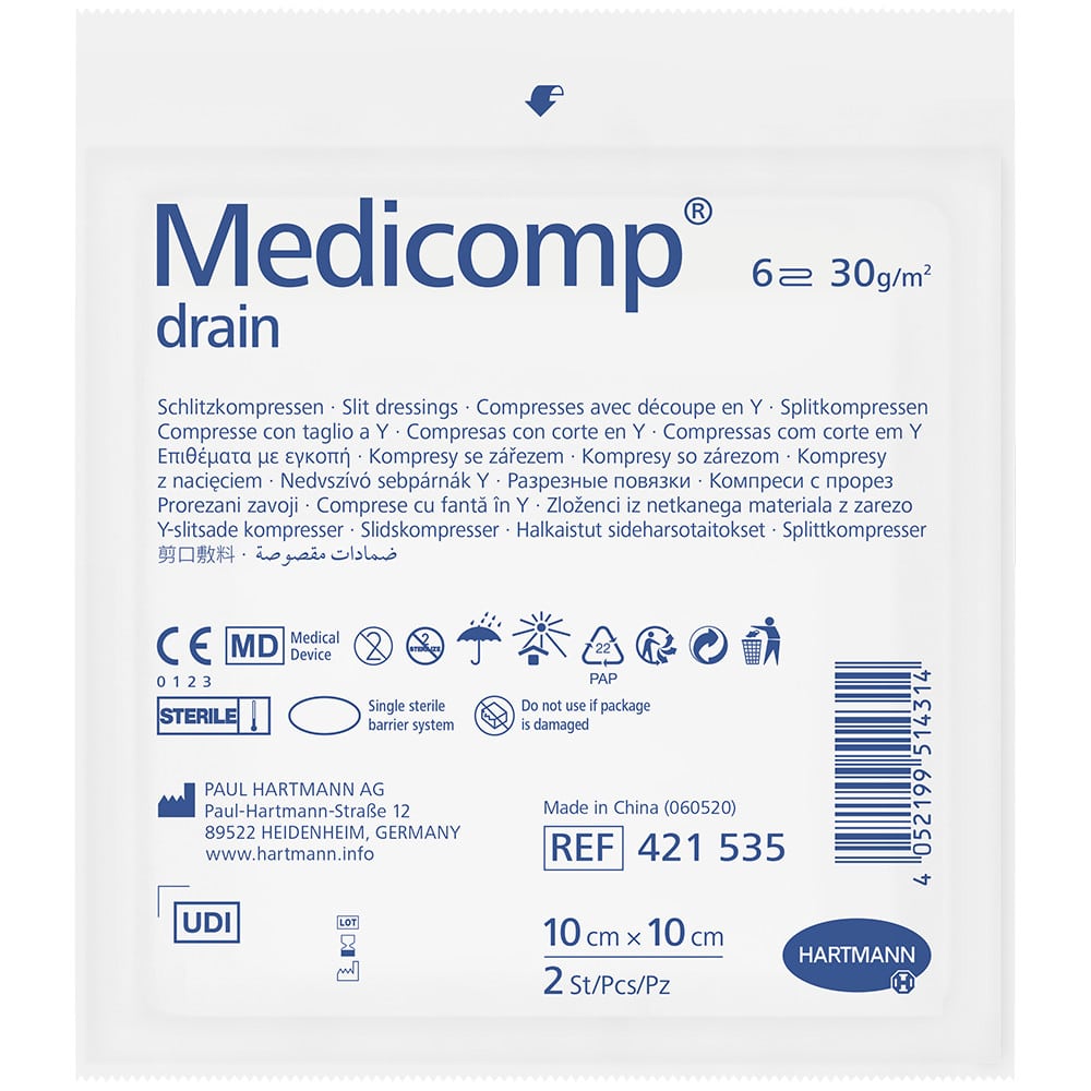 Medicomp drain Schlitzkompressen 10x10 cm 25X2 St Kompressen