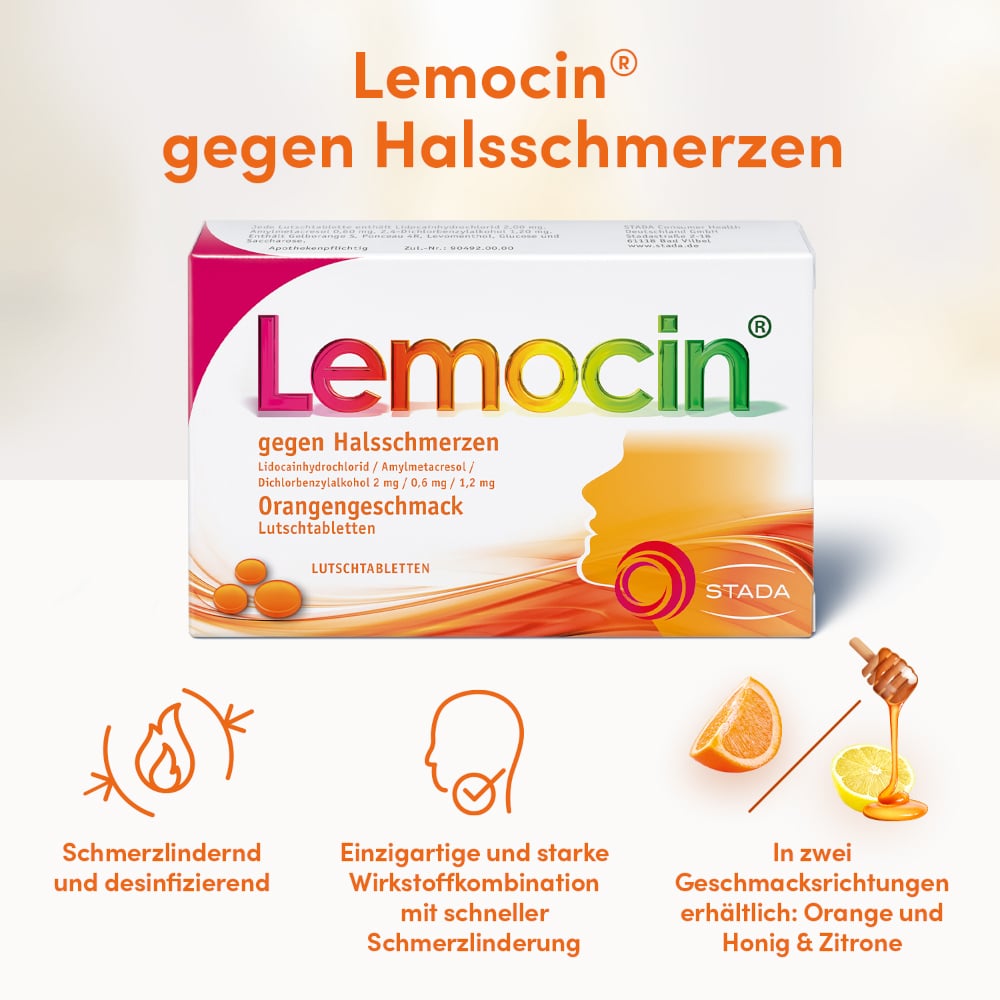 Lemocin gegen Halsschmerzen Orange 24 St Lutschtabletten