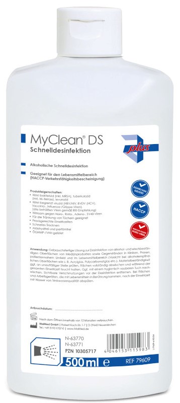 MYCLEAN DS Schnelldesinfektion neutral Serie plus 500 ml Lösung