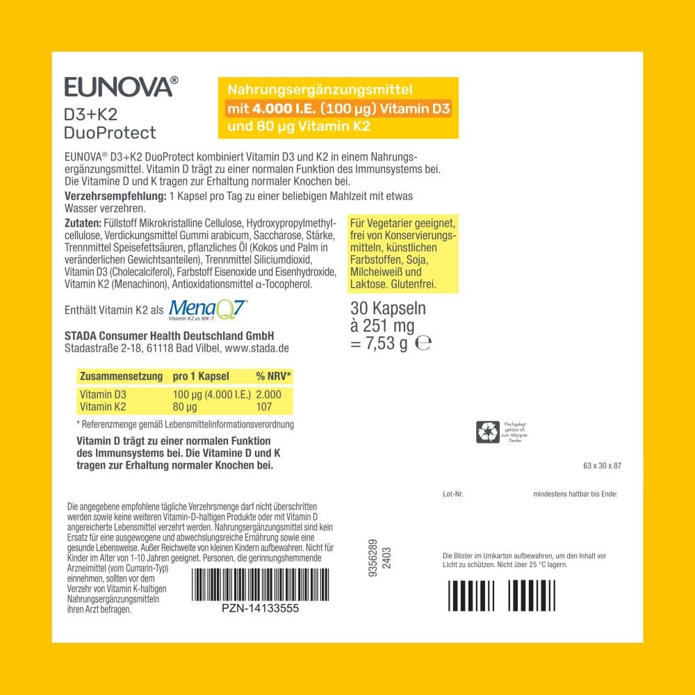EUNOVA DuoProtect D3+K2 4000 I.E. 30 St Kapseln