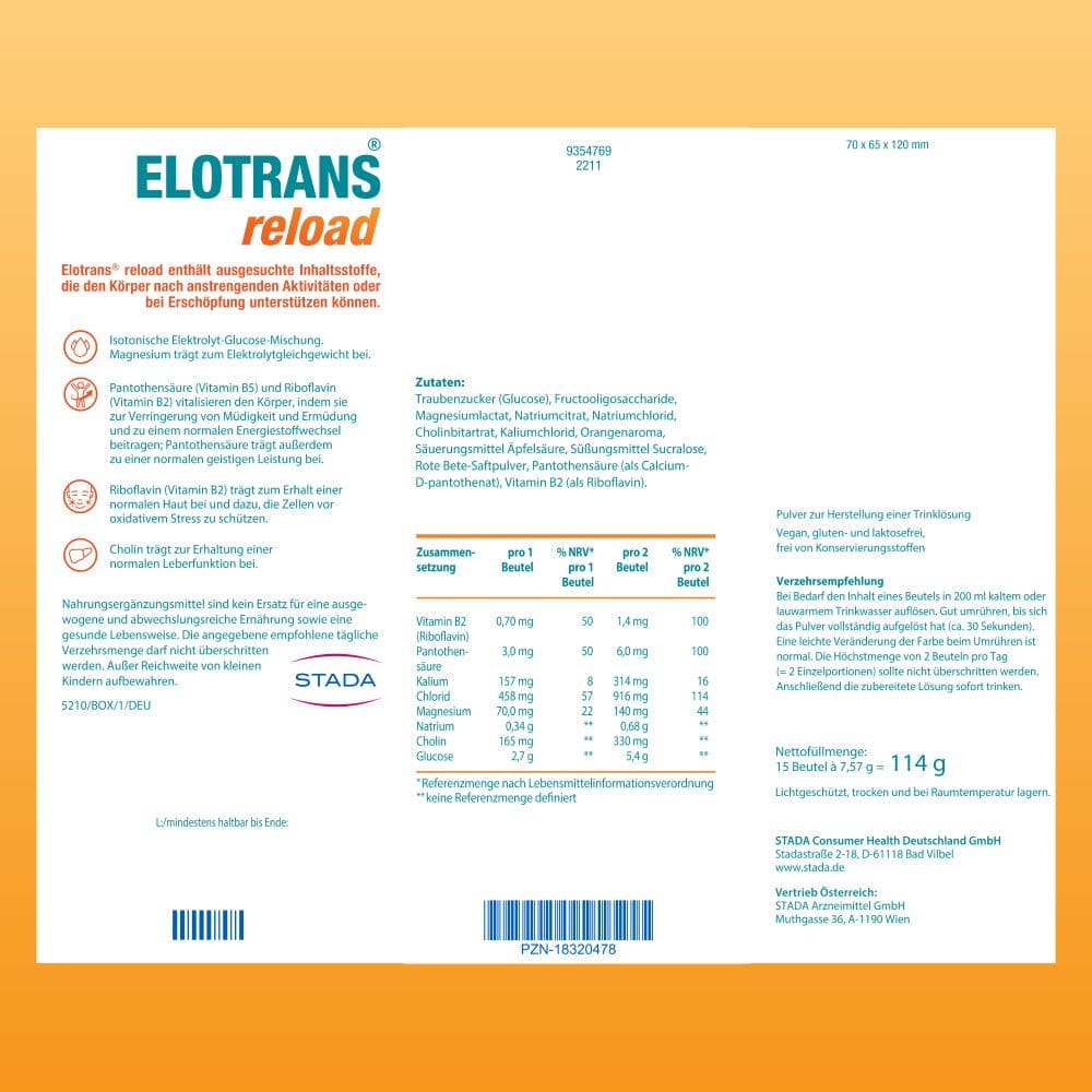 ELOTRANS reload Isotonische Elektrolyt-Glucose-Mischung 15X7.57 g Beutel