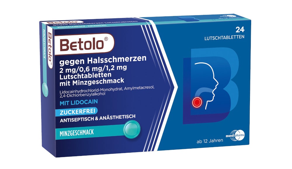 Betolo gegen Halsschmerzen 2 mg/0,6 mg/1,2 mg ZUCKERFREI 24 St Lutschtabletten