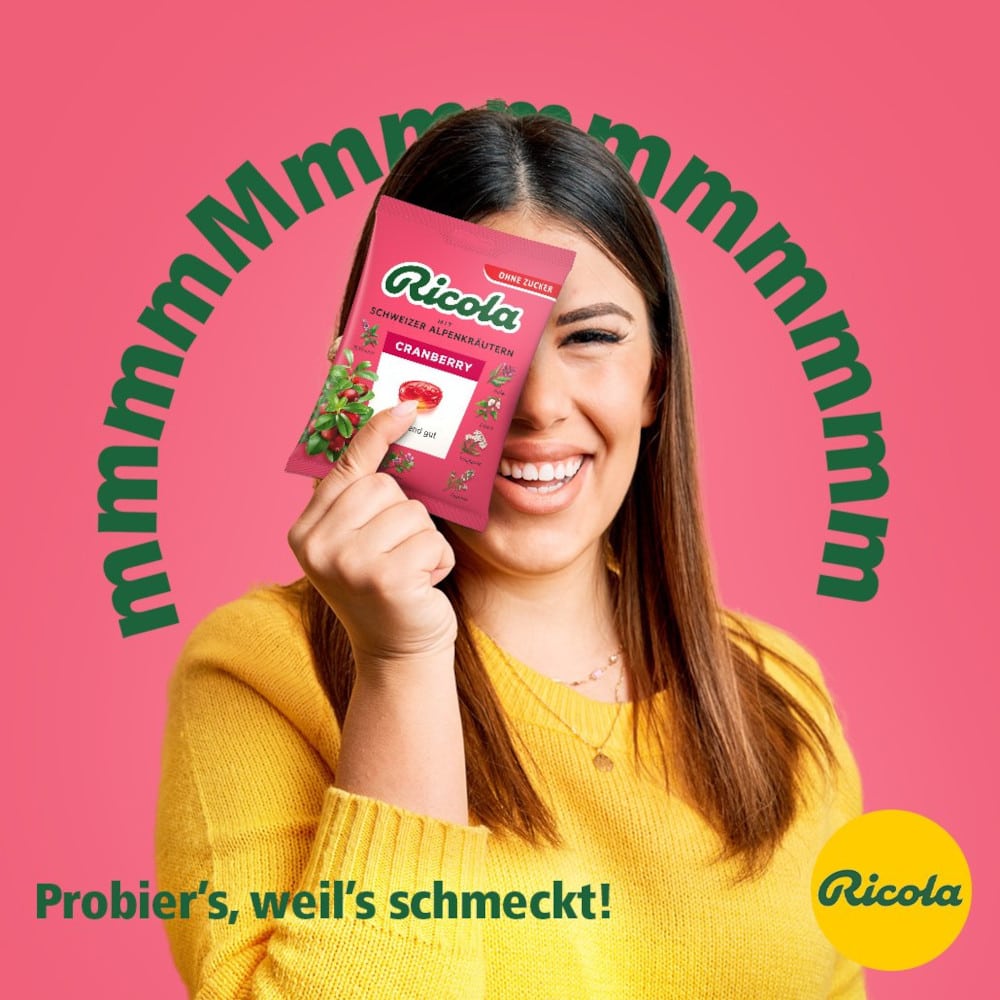 Ricola Cranberry Schweizer Kräuterbonbon zuckerfrei 75 g Bonbons