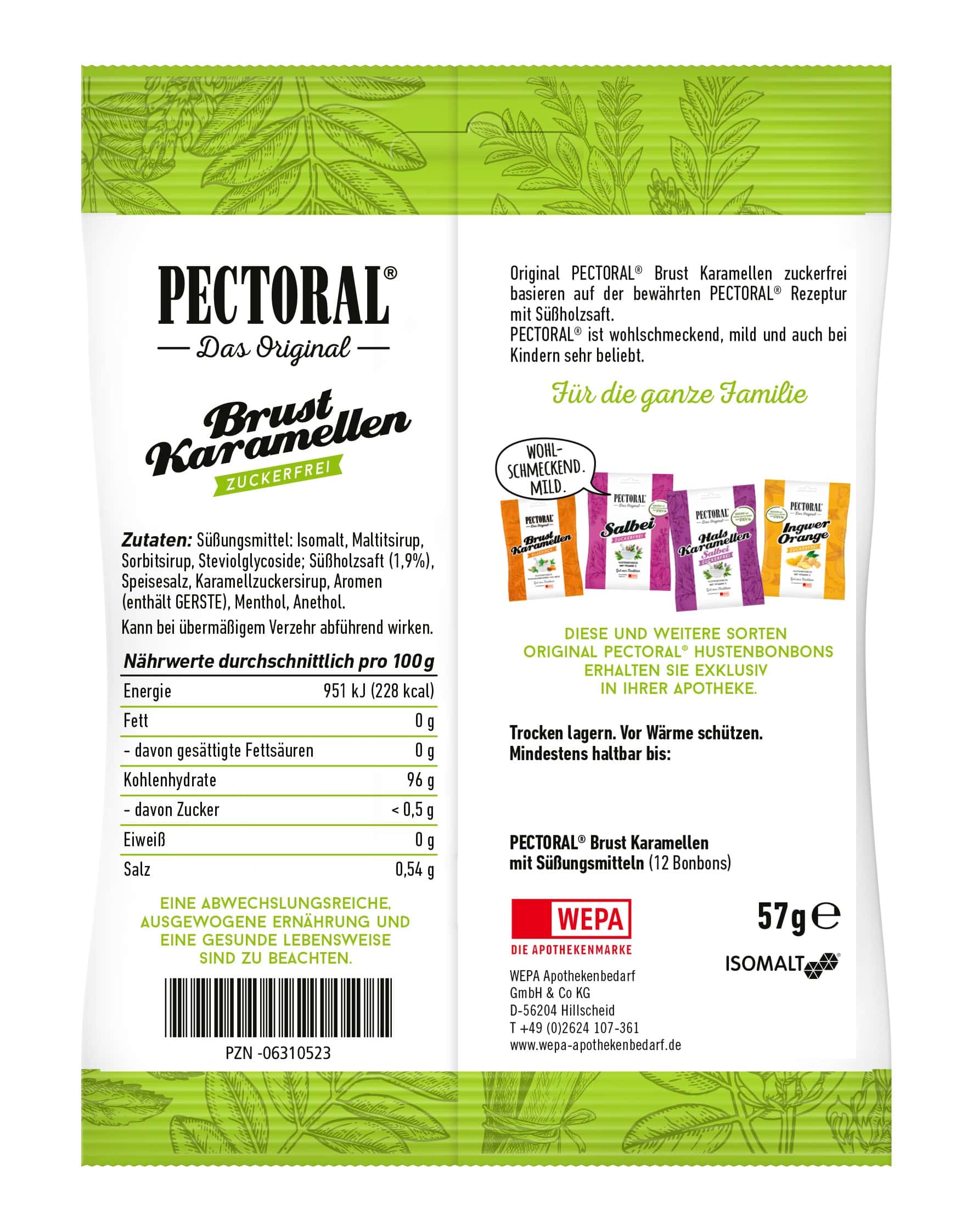 PECTORAL Brustkaramellen zuckerfrei Beutel 60 g Bonbons