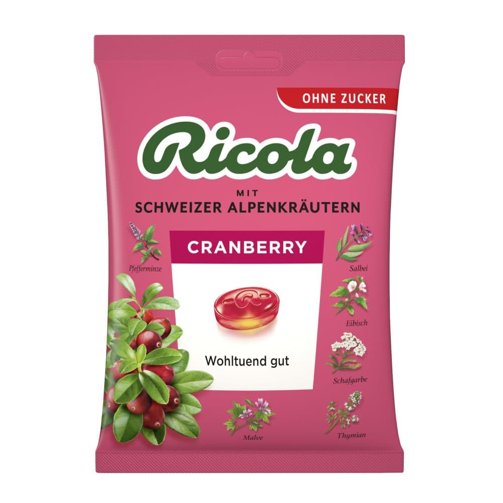 Ricola Cranberry Schweizer Kräuterbonbon zuckerfrei 75 g Bonbons