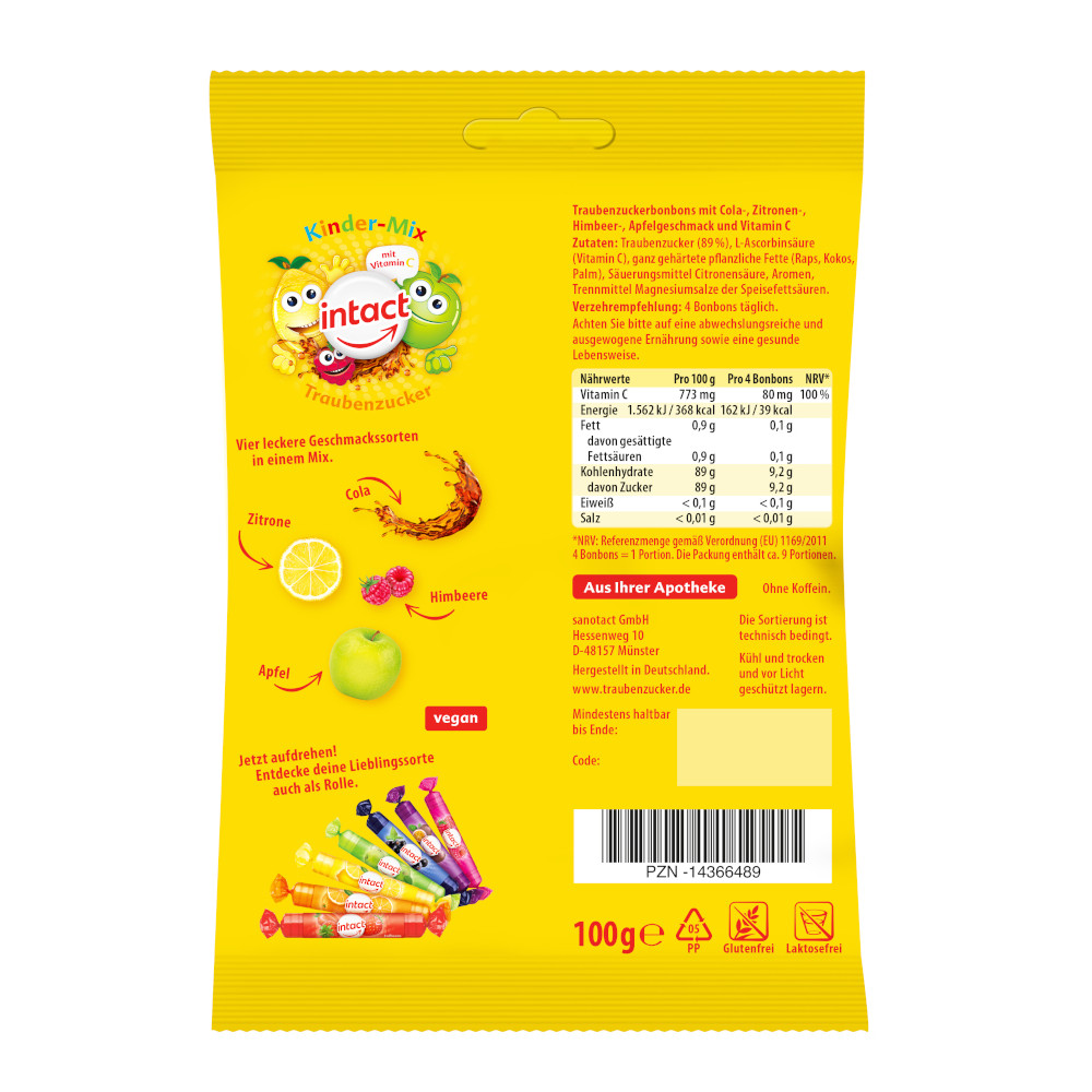 intact Traubenzucker  Kinder-Mix  100 g Bonbons