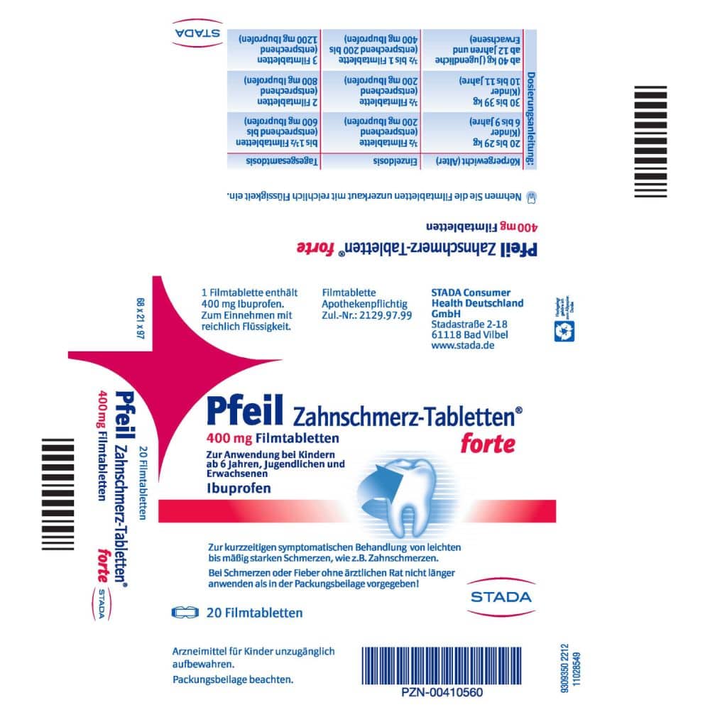 Pfeil Zahnschmerz-Tabletten forte 400mg 20 St Filmtabletten
