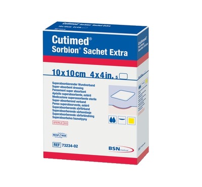 SORBION Cutimed Sachet Extra Wundaufl.10x10 cm 5 St Pflaster