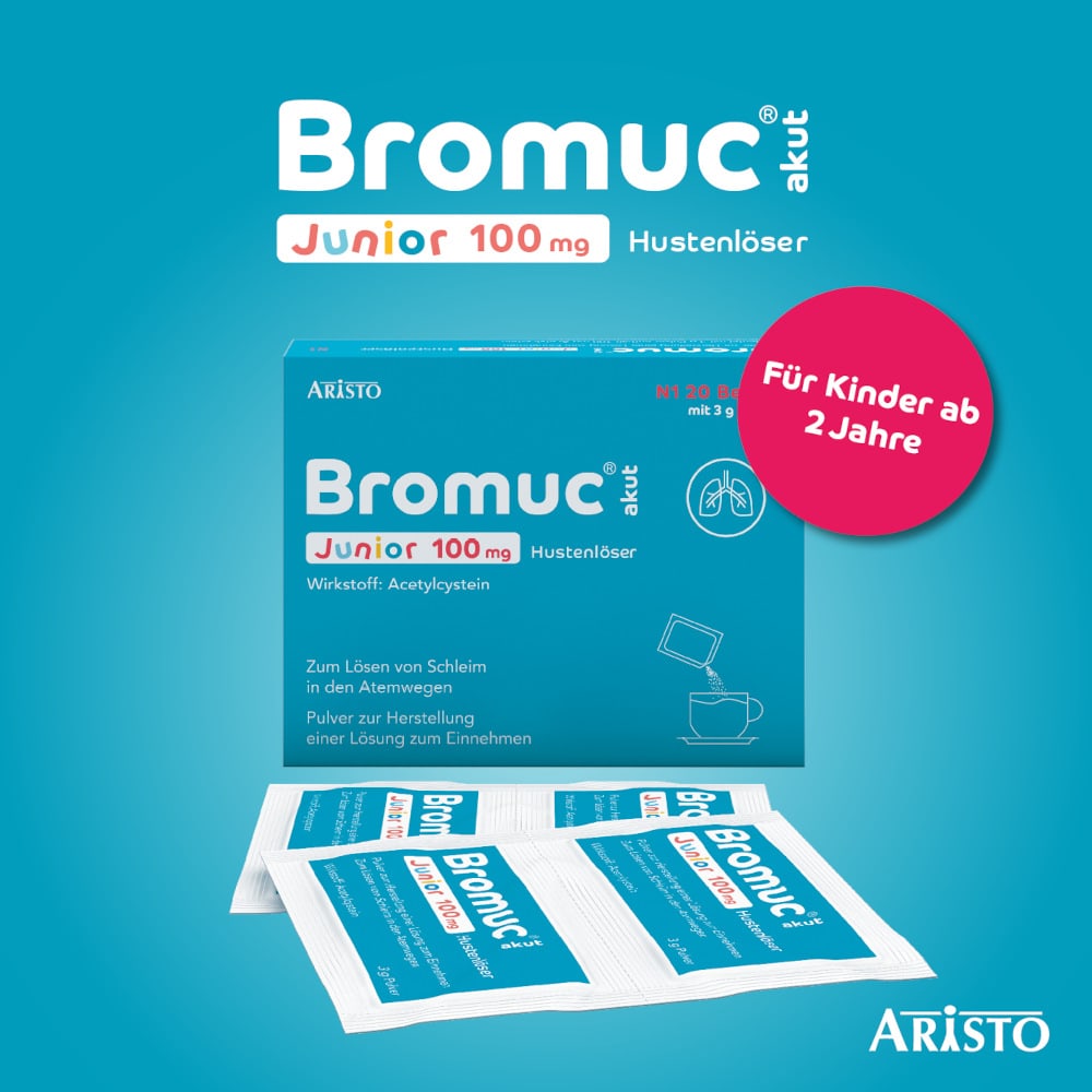 Bromuc akut Junior 100mg Hustenlöser 20 St Pulver zur Herstellung einer Lösung zum Einnehmen