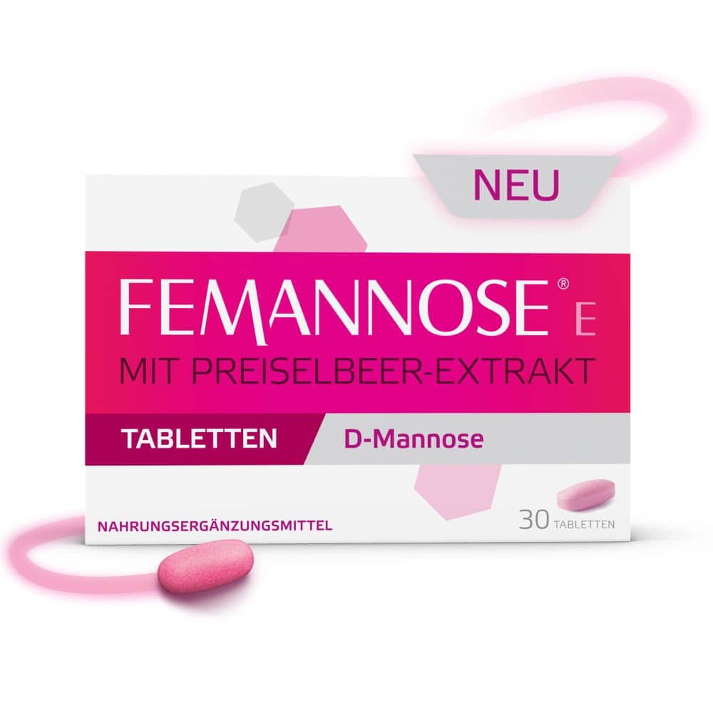FEMMANOSE E– Tabletten mit je 1000 mg D-Mannose Pulver und 100 mg Preiselbeer-Extrakt 30 St Tabletten