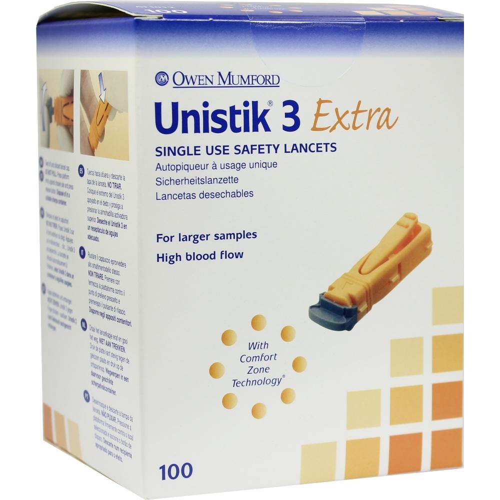 UNISTIK 3 Extra Eindr.Tiefe 2,0 mm Stechhilfe 100 St Lanzetten
