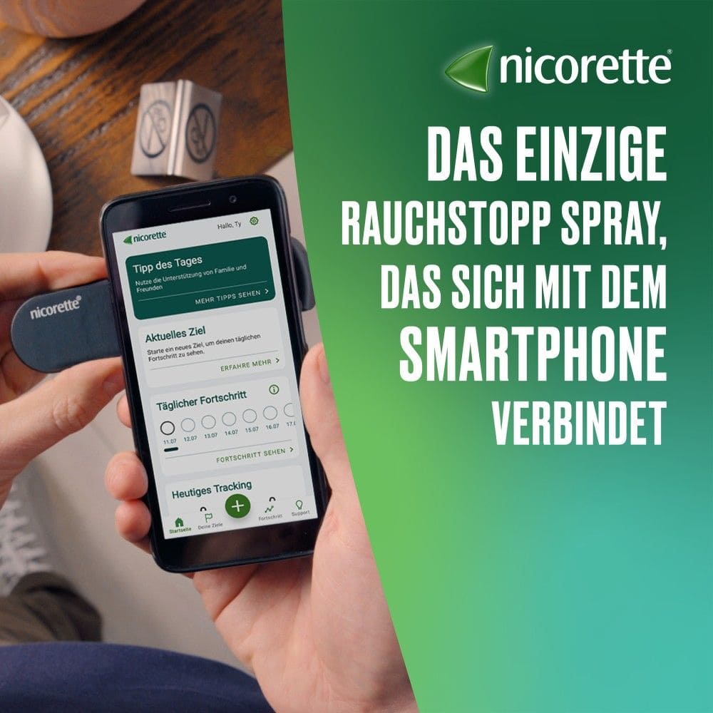nicorette mint Spray mit Nikotin, Verbindung mit Tracking-App mögl.