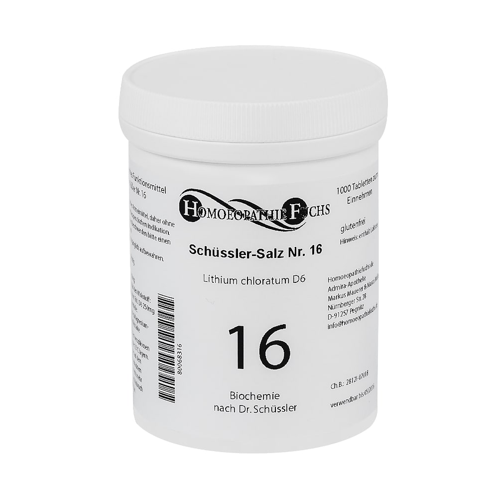 HOMOEOPATHIEFUCHS Schüssler-Salz Nummer 16 Lithium chloratum D6 Biochemie 1000 St Tabletten
