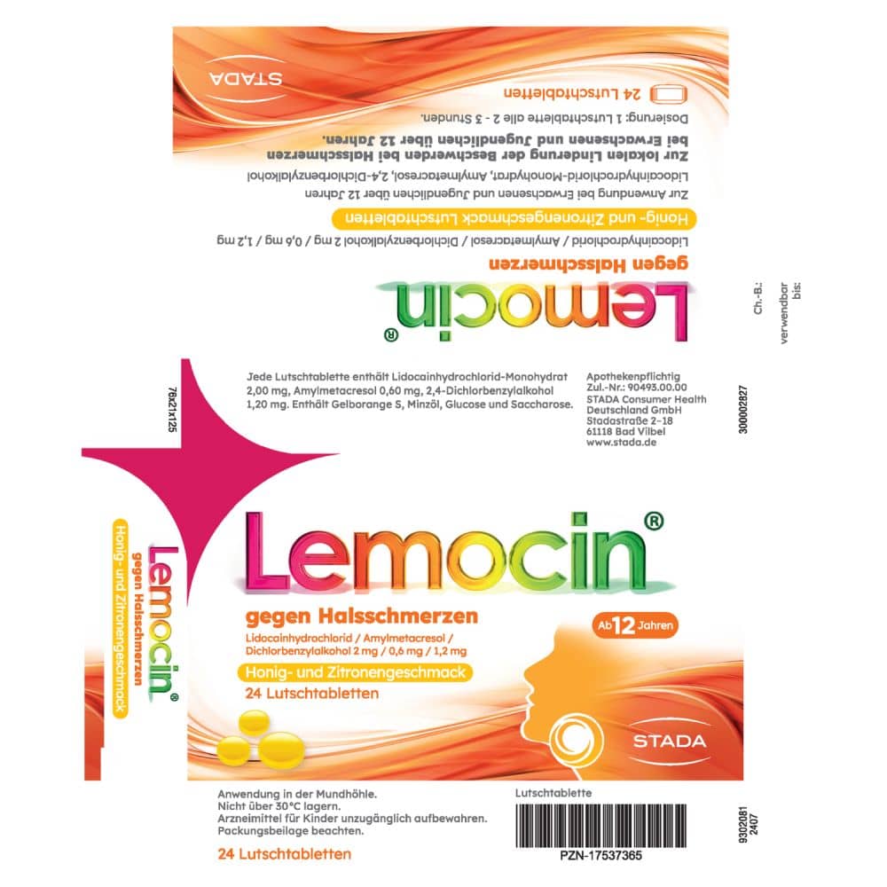 Lemocin gegen Halsschmerzen Honig + Zitrone 24 St Lutschtabletten
