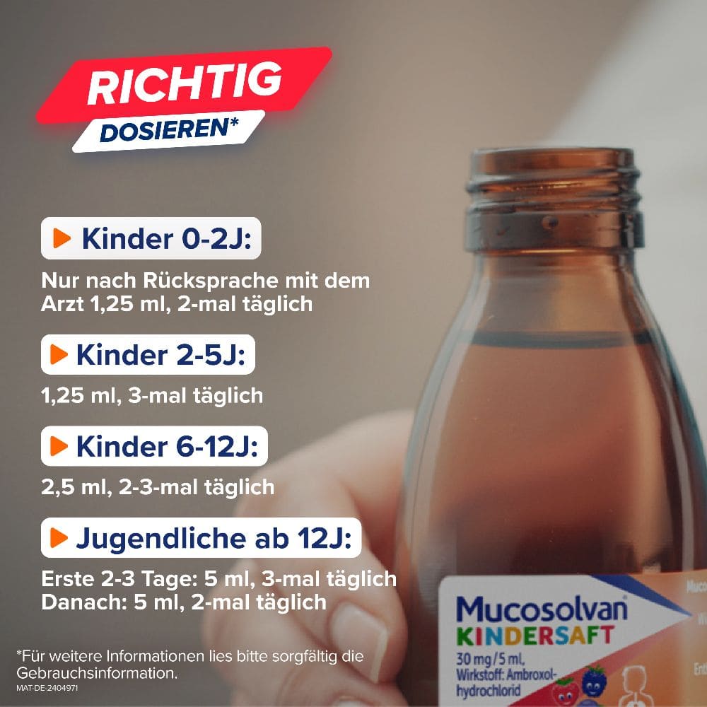 MUCOSOLVAN Kindersaft - Schleimlöser bei Husten 250 ml Lösung zum Einnehmen