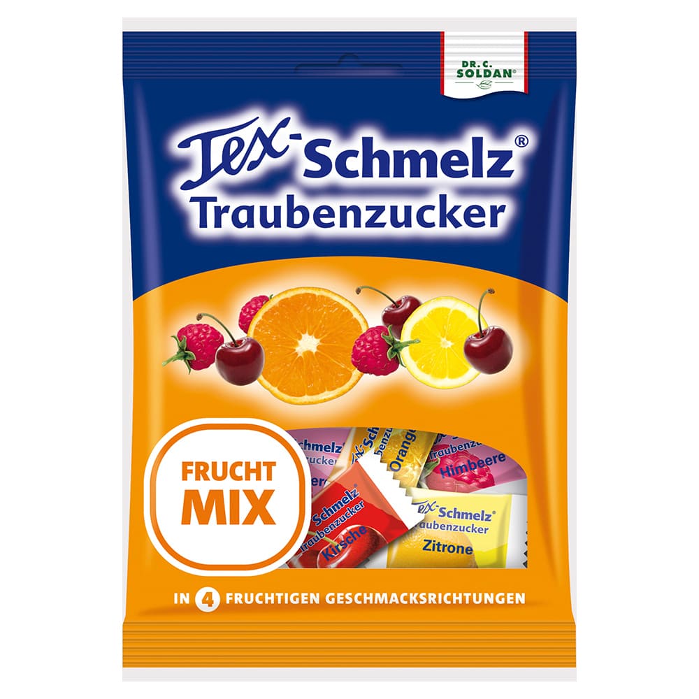 Soldan Tex Schmelz Traubenzucker Frucht-mix 75 g Kautabletten