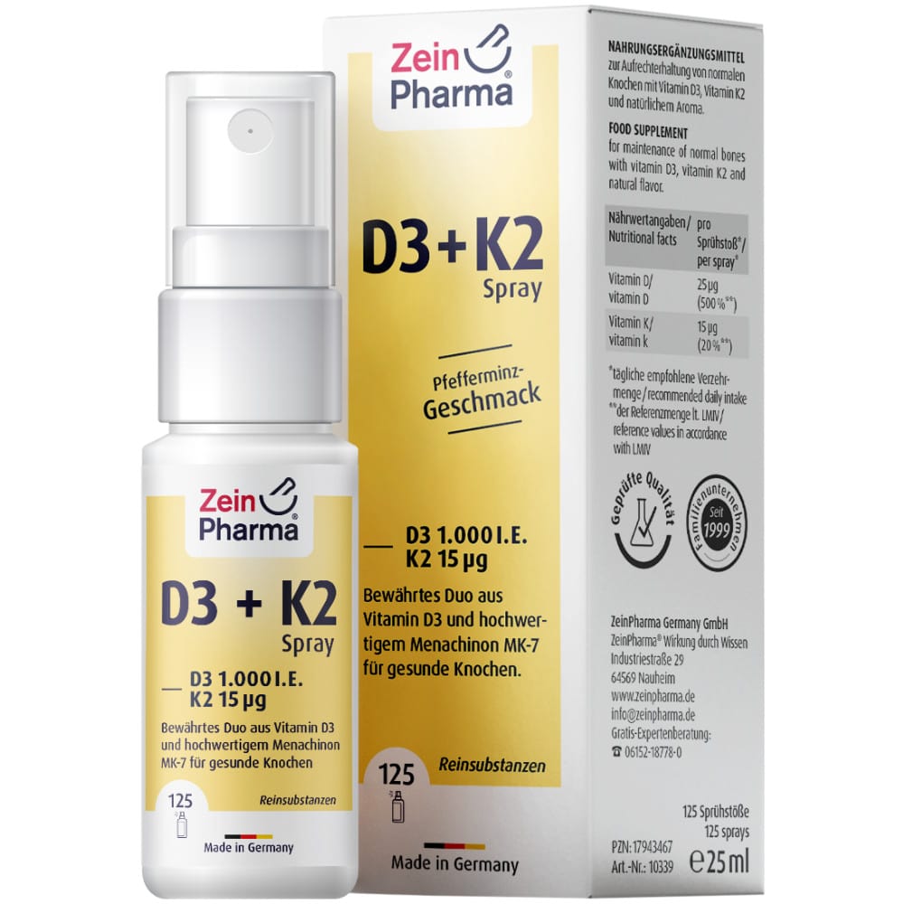 Zein Pharma VITAMIN D3+K2 Spray Pfefferminz-Geschmack 1.000 I.E. 15µg 25 ml Spray