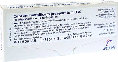 WELEDA CUPRUM METALLICUM praep.D 30 Ampullen 8X1 ml Ampullen