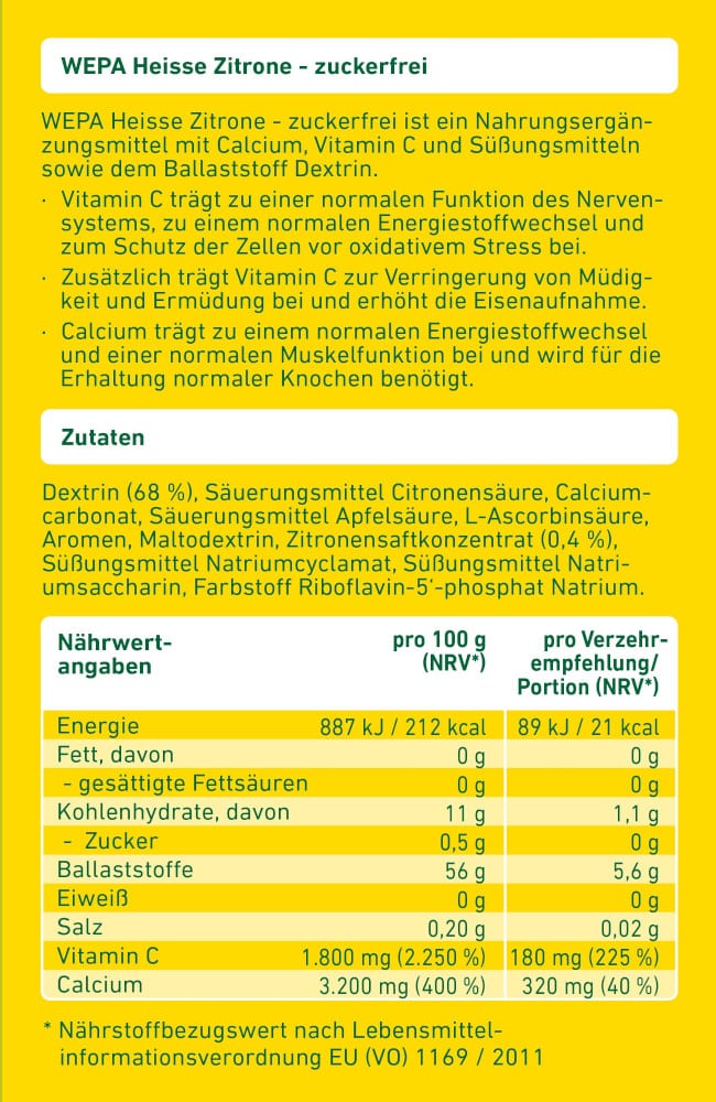 WEPA HEISSE ZITRONE zuckerfrei 10X10 g Pulver