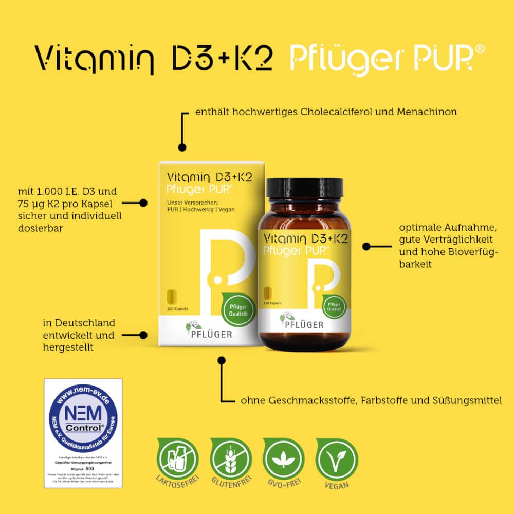 Vitamin D3+K2 Pflüger PUR 120 St Kapseln