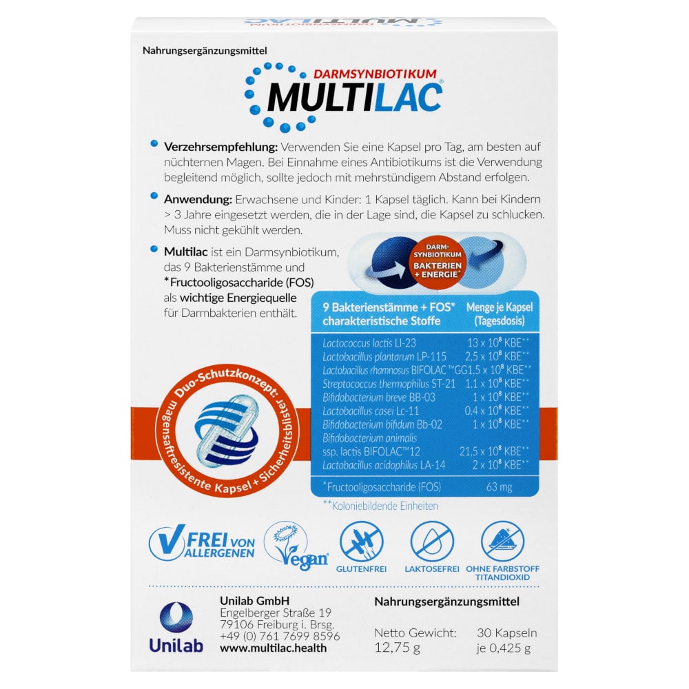 MULTILAC DARMSYNBIOTIKUM 30 St Kapseln magensaftresistent