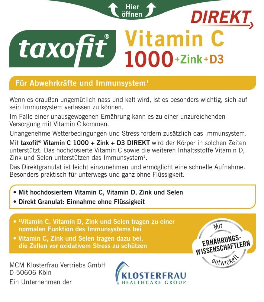 taxofit DIREKT Vitamin C 1000 + Zink + D3 20 St Granulat