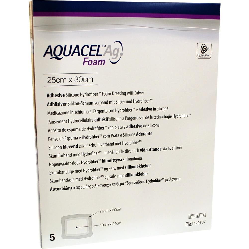 AQUACEL Ag Foam adhäsiv 25x30 cm Verband 5 St Verband