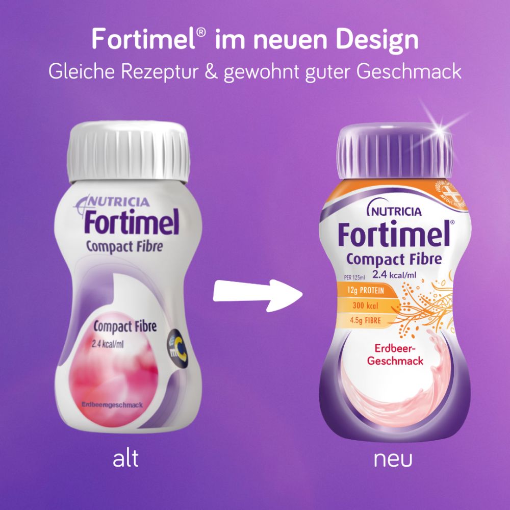 Fortimel Compact Fibre 2.4 Trinknahrung Erdbeere 4X125 ml Flüssigkeit