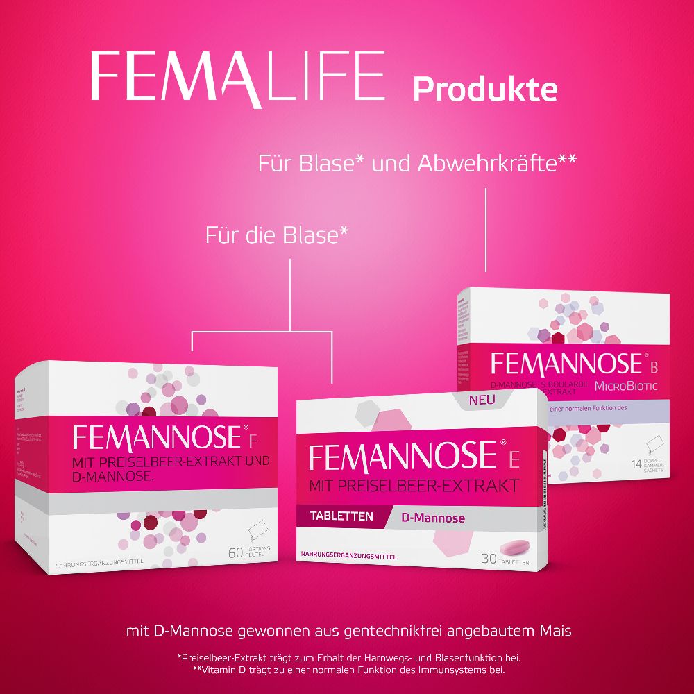 FEMMANOSE F – Trinkgranulat mit je 2000 mg D-Mannose Pulver und 100 mg Preiselbeer-Extrakt 60 St Granulat