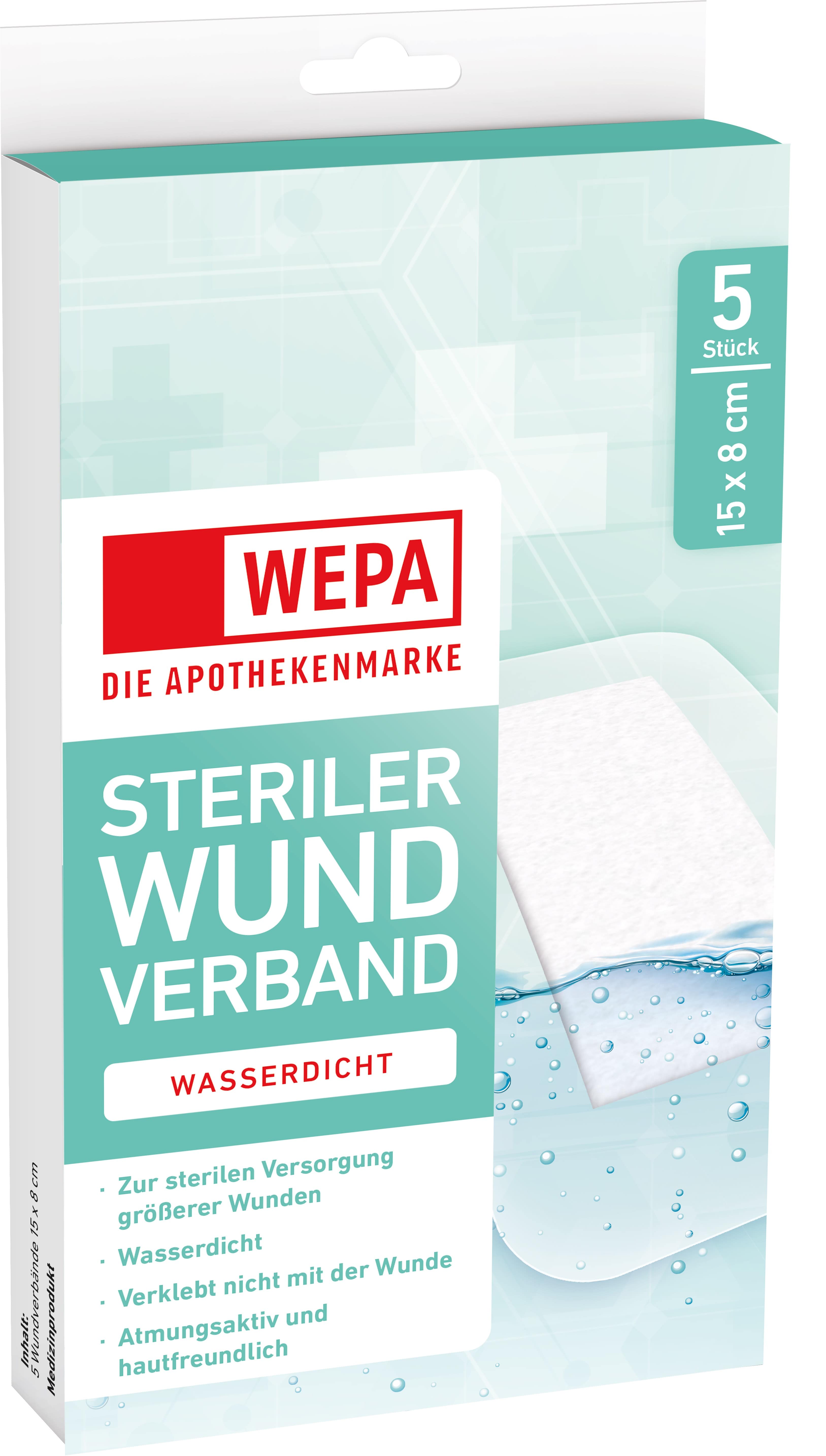 WEPA STERILER WUNDVERBAND WASSERDICHT 15x8 cm 5 St Pflaster