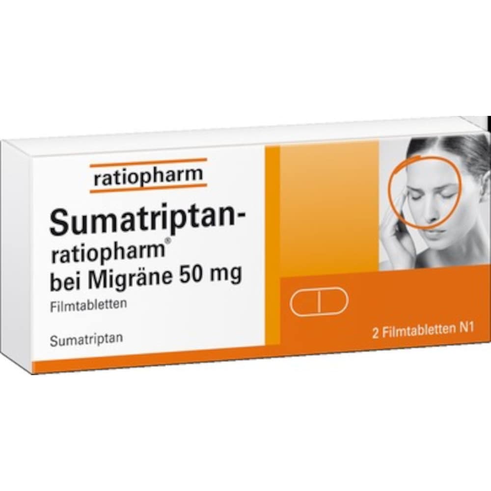 Sumatriptan ratiopharm bei Migräne 50 mg 2 St Filmtabletten