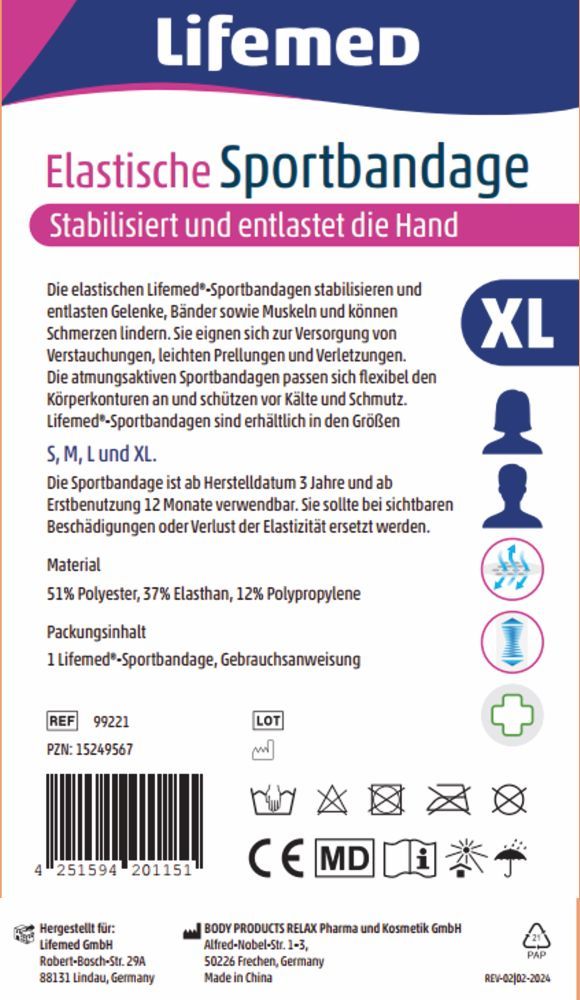 LifemeD Elastische Sportbandage Handstütze XL 1 St Bandage