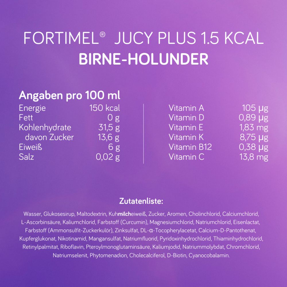 Fortimel Jucy Plus Birne-Holunder-Geschmack 4X200 ml Flüssigkeit