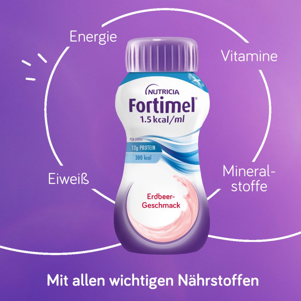 NUTRICIA Fortimel 1,5kcal / ml Erdbeer-Geschmack 4X200 ml Flüssigkeit