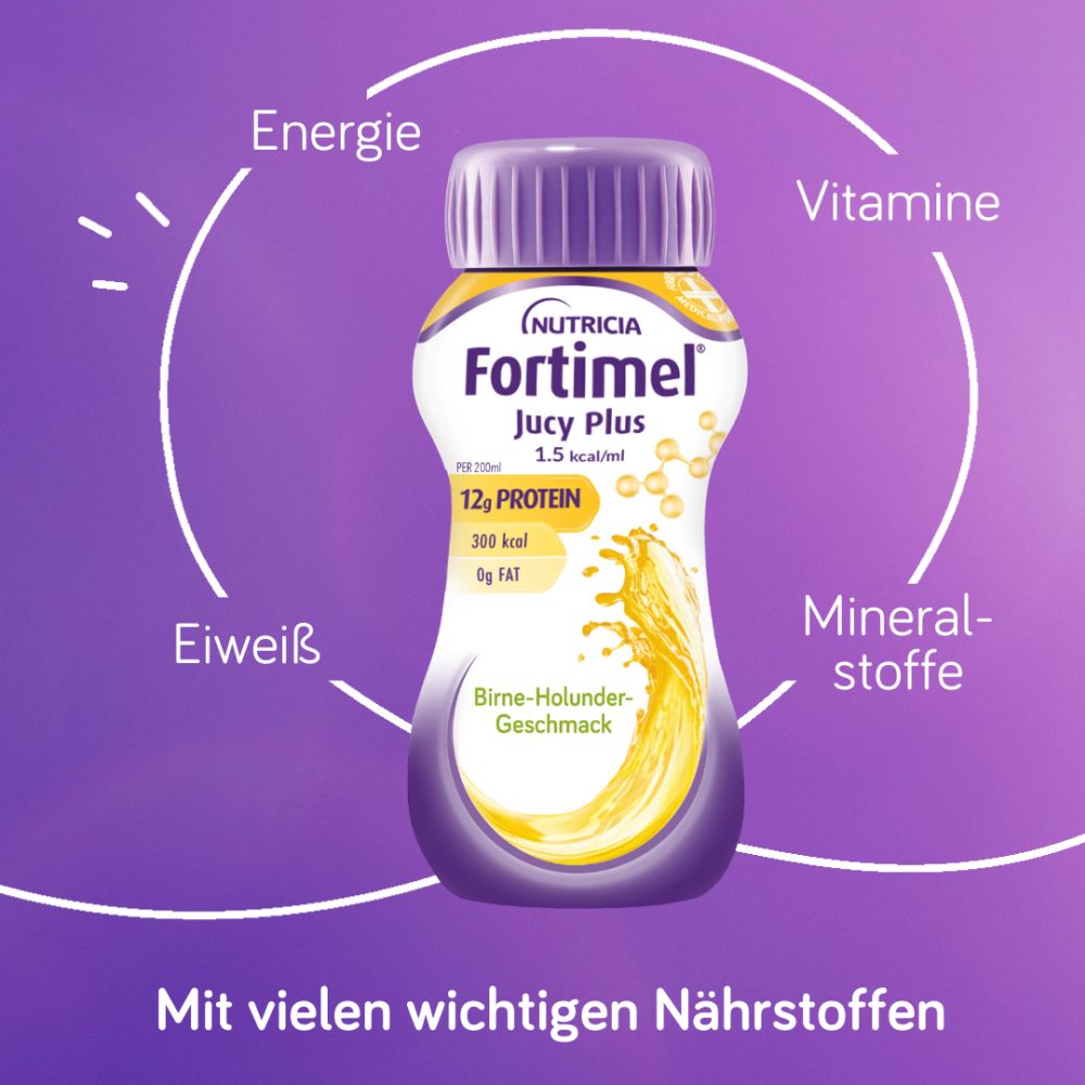 Fortimel Jucy Plus Birne-Holunder-Geschmack 4X200 ml Flüssigkeit