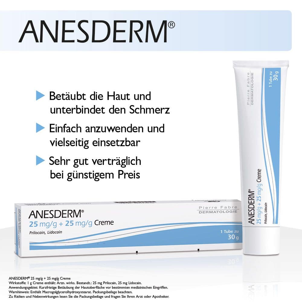 ANESDERM 25 mg/g + 25 mg/g Creme + 10 Pflaster 5X5 g Creme