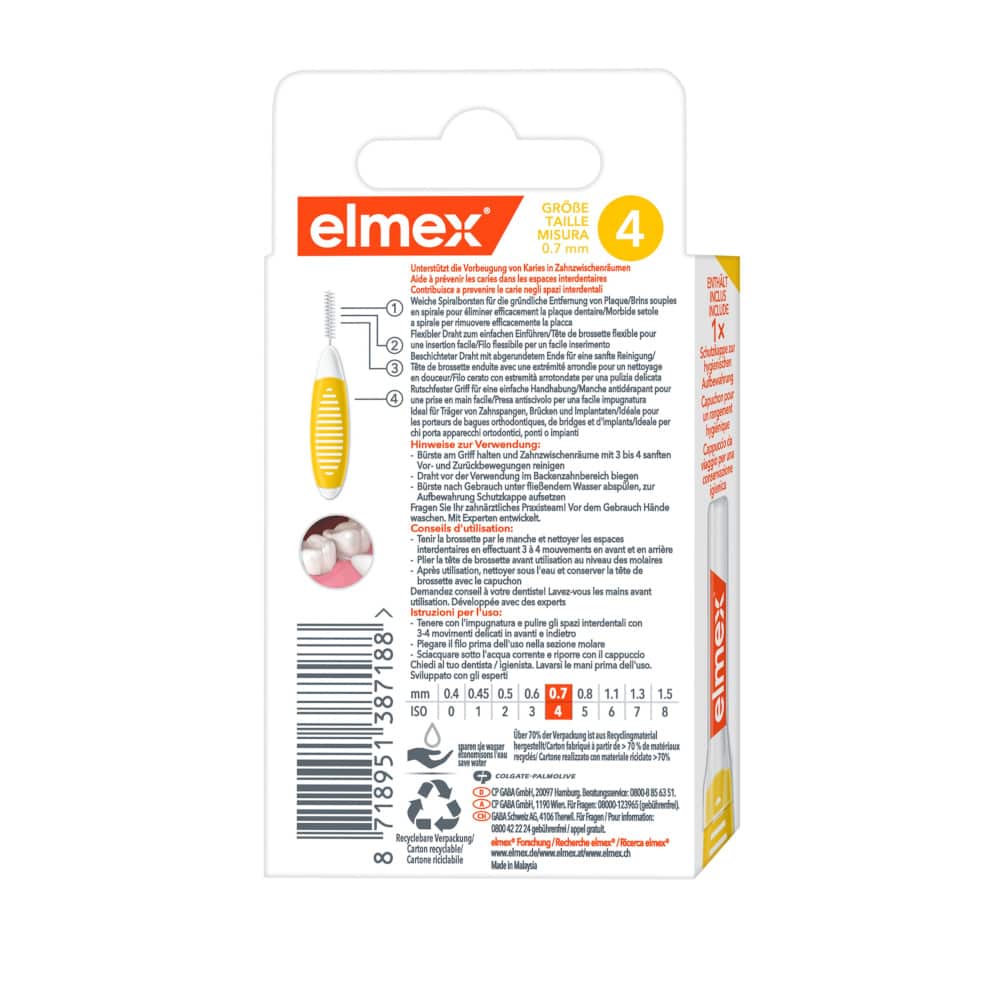 elmex INTERDENTALBÜRSTEN gelb, Größe 4, 0,7mm 8 St Zahnbürste