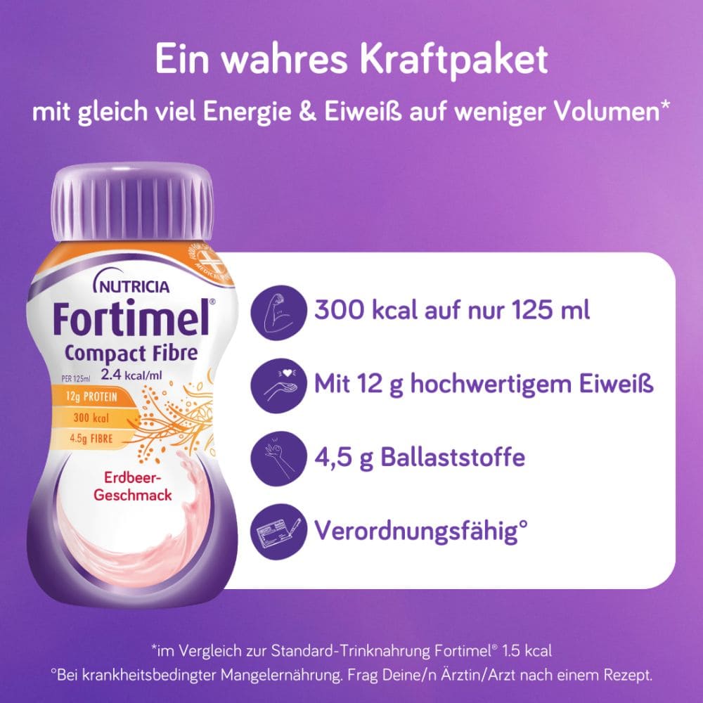 Fortimel Compact Fibre 2.4 Trinknahrung Erdbeere 4X125 ml Flüssigkeit