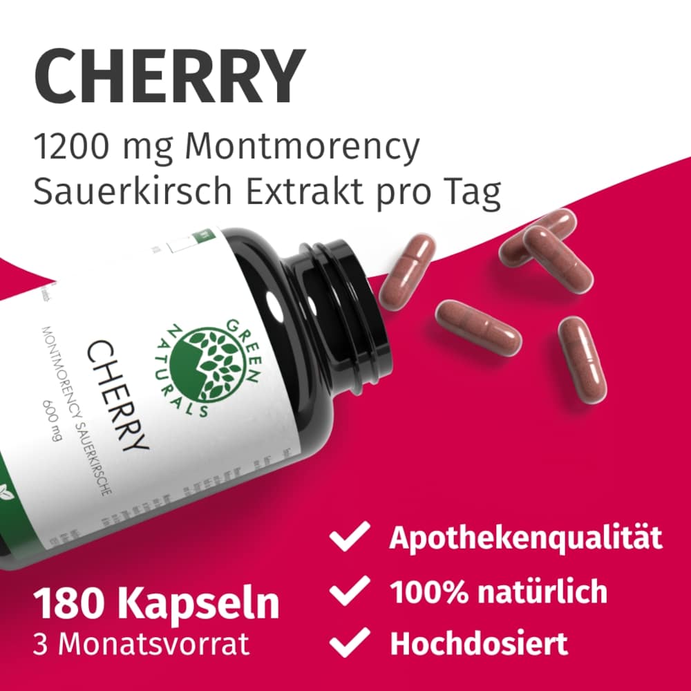 GREEN NATURALS Cherry Montmorency Sauerkirsche 1200mg vegan 180 St Kapseln