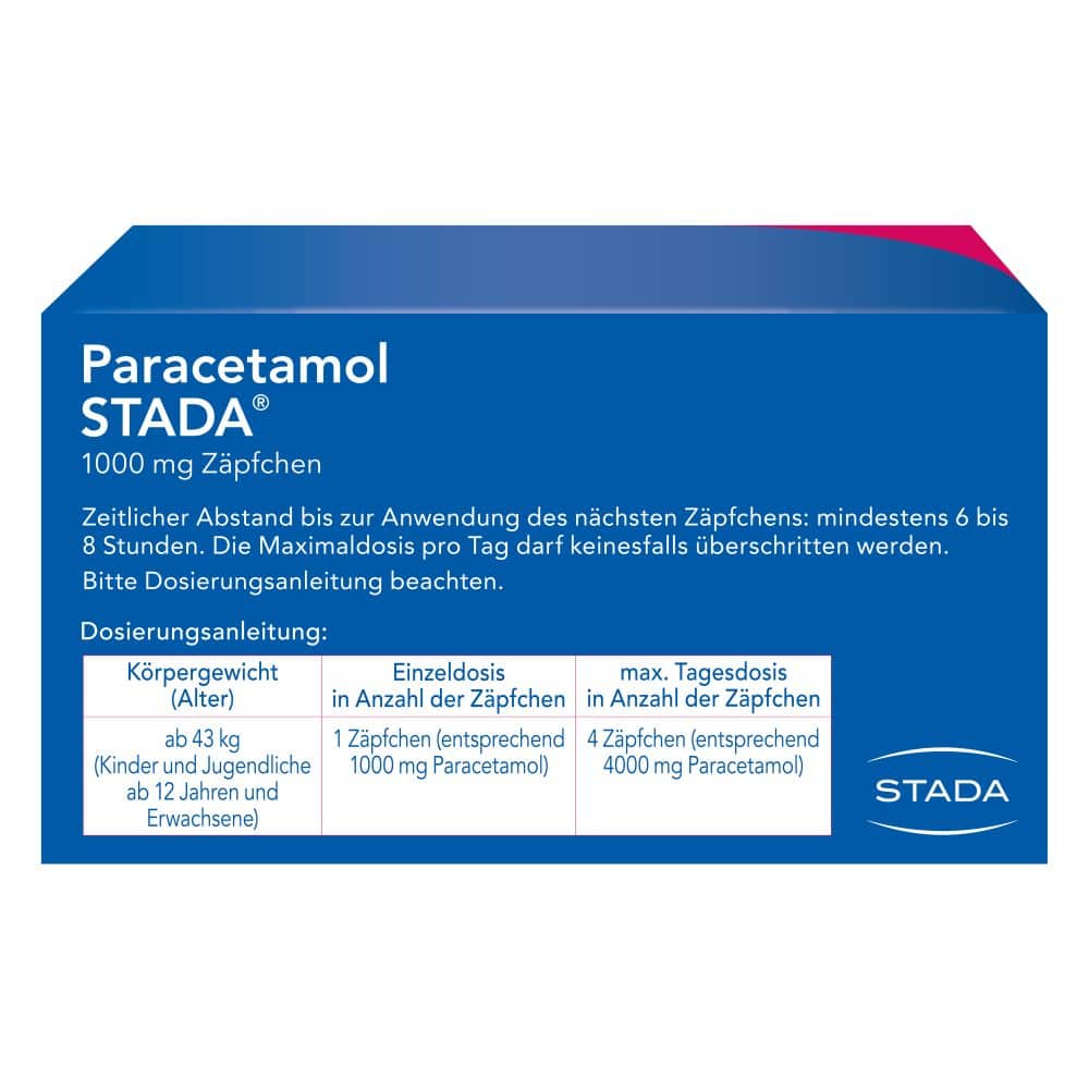 Paracetamol STADA 1000 mg 10 St Suppositorien